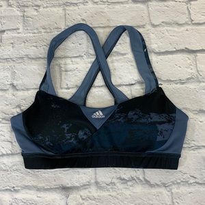 Adidas Sports Bra Racerback Size Medium Blue black Mesh straps